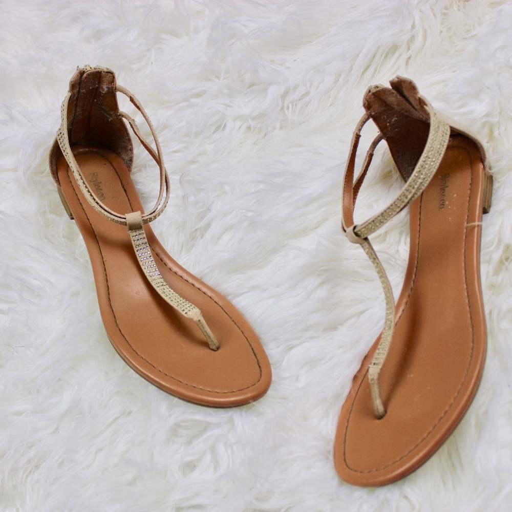 Style & Co Nude Rhinestone Minimalist Sandals 8